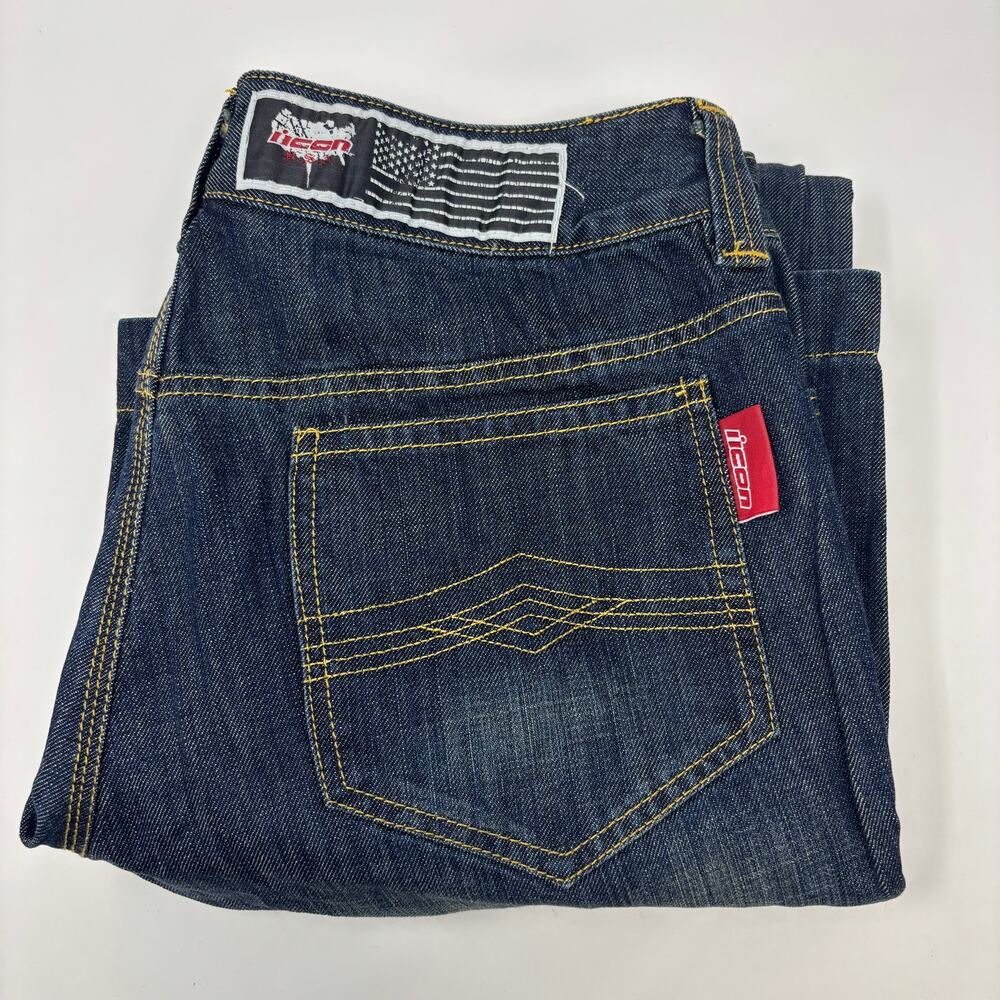 Icon Strongarm 2 Mens 32x32 Blue Double Knee Button Fly Motorcycle Jeans